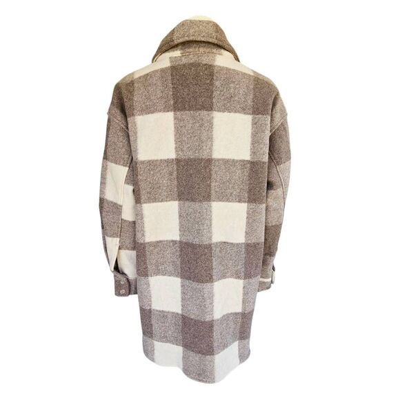 H&M Women’s XL Plaid Shacket Coat Jacket Taupe Beige Check Fleece New w/ Tags - Picture 3 of 8